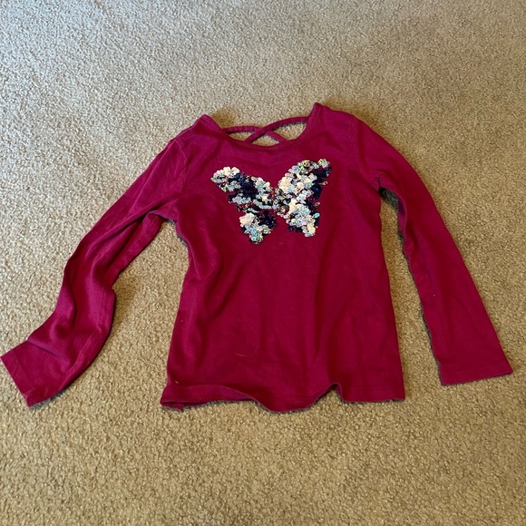 The childrens place pink butterfly sequins top - Picture 1 of 3